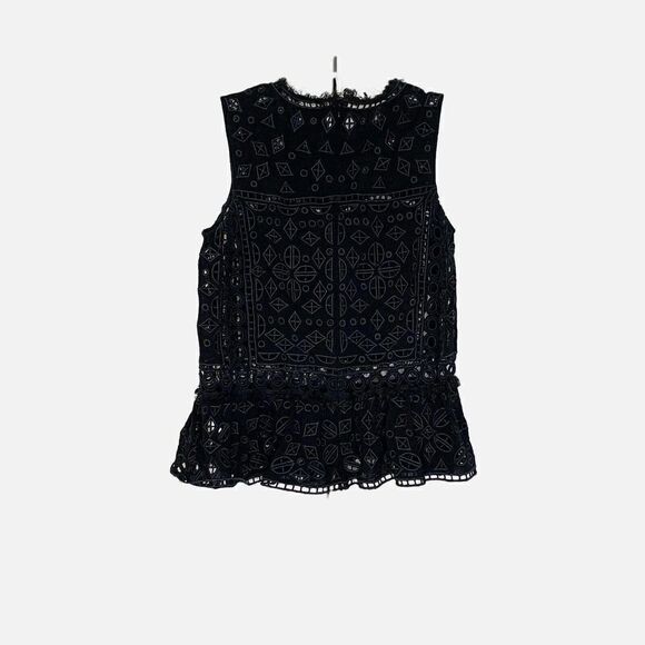 Sea New York Eyelet and Lace Sleeveless Top Black Peplum Style Women’s Size 0 - Picture 8 of 10